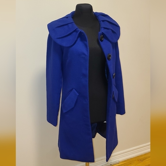AGNES B Vibrat Blue wool blend coat With Oversized Round Collar - Picture 1 of 13